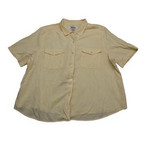 CJ Banks Shirt Womens 18W Yellow Short Sleeve Collared Pocket Button Up